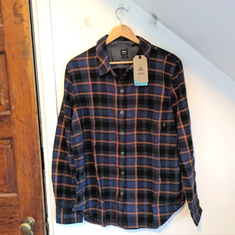 PRANA Women's Golden Canyon Cotton Flannel Button Down Shirt Shacket Size L